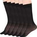 Nogeqi 6 Pairs Black Stocking Socks Women Tight Sheer Knee High Stockings with Reinforced Toes High Elasticity Knee High Nylons for Women One Size