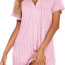 Ekouaer Nightgowns for Women Button Down Night Gowns Short Sleeve Sleep Shirt V Neck Nightshirt Soft Sleepwear Pajams Dress (Pink, XL)