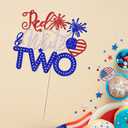 Red White and Two Cake Topper, 4th of July 2nd Birthday Cake Topper Decorations,Patriotic Independence Day Themed, American National Day Party Supplies