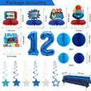 Video Game 12th Birthday Decorations for Boys, Blue Level 12 Party Decor Kits for Boy, 12 Years Old Game Supplies- Backdrop Honeycomb balls Hanging Swirls Centerpieces Balloons Tablecloth Cake topper