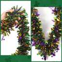 2 x 50 Feet Mardi Gras Tinsel Garland Gold Green Purple Garland Mardi Gras Christmas Tree Tinsel Garland Metallic Twisted Hanging Garland for Mardi Gras Oktoberfest Birthday Party Decoration