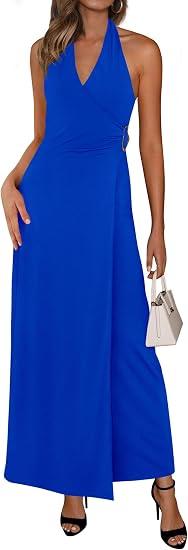PRETTYGARDEN Halter Dresses for Women 2026 Elegant Classy Spring V Neck Tie Backless Summer Wedding Guest Cocktail Midi Dress M
