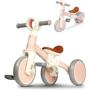 LOL-FUN Baby Balance Bike for 1 2 Year Old Boys Girls Gift, 4 in 1 Kids Tricycle for Toddlers 1-3 with Easy Assembly Removable Pedal