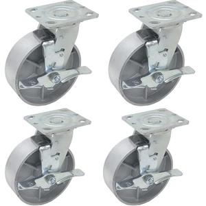 6 inch x 2 inch STEEL Heavy Duty Industrial Casters, 4 Swivel Top Lock Brake Top Plate Casters, 4800 LBS Load Capacity (4-PACK) - ICON 6600 SERIES
