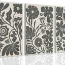 ZQARTZZQ Abstract Boho Black Flowers Plant Wall Art Framed Canvas Set of 3 Vintage Botanical Neutral Floral Artwork Black and White Prints for Wall Decor Aesthetic Picture Painting 12x16in