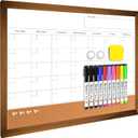 Dry Erase Monthly Calendar Board for Wall, 17"x13" Hanging Board, Magnetic White Boards, Rustic Brown Wood Frame White Board Cork Board Combo, Calendar Bulletin Board for Kitchen Planner Memo Office