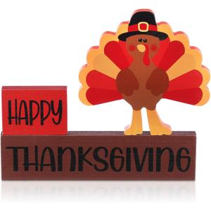 3 Pcs Happy Thanksgiving Turkey Table Sign Set Thanksgiving Tiered Tray Decor Wood Turkey Table Centerpiece Block Signs Gift for Home Kitchen Shelf Harvest Party Decoration