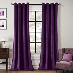 Deep Purple Velvet Curtains 108 inches Long Grommet Blackout Curtains for Bedroom Light Blocking Thermal Insulation Drapes Set of 2 Panels 52x 108