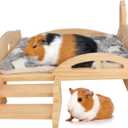 Rypet Wooden Guinea Pig Bed with Stairs and Mat Cozy Small Animals Cushion Bed Detachable Small Pet Hut Habitats for Guinea Pig Dwarf Rabbit Chinchillas Hamster Ferret