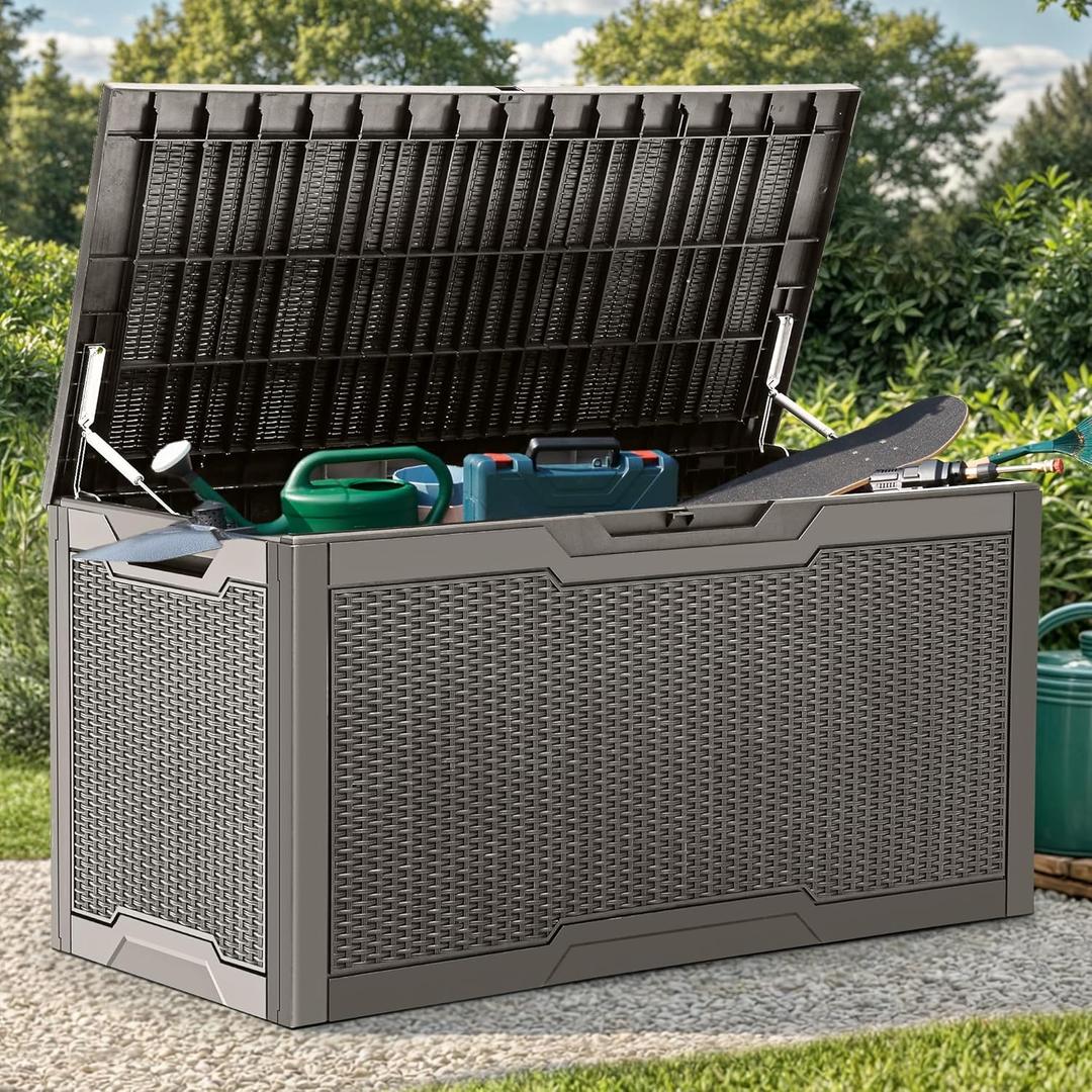 YITAHOME 100 Gallon Large Deck Box, Outdoor Resin Storage Boxes for Patio Furniture, Outdoor Cushions, Garden Tools, Water Resistant and Lockable (Taupe)