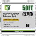 EP 50 Ft Outdoor Extension Cord - 16/3 SJTW White Electrical Cable with 3 Prong Grounded Plug, UL Listed (50ft)