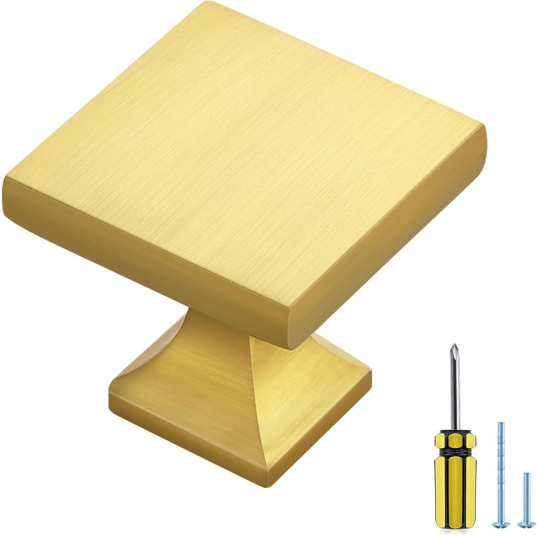 Ravinte 25 Pack Square Brushed Brass knobs Cabinet Kitchen Hardware Dresser Drawers Cabinet Door Knobs with Screwdriver