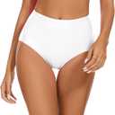 Womens Slimming Retro High Waisted Bikini Bottom Full Coverage Tummy Control Swimsuit Swim BottomsWhite,S, Small