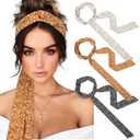 AWAYTR Women's Long Twist Knotted Chiffon Headbands - 3PCS Criss Cross Head Wraps for Thick Hair (Black+Beige+Khaki)