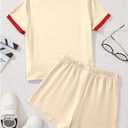RoseSeek Girl's 2 Piece Summer Outfits Short Sleeve Camo T Shirt and Mini Shorts Clothing Set Tracksuit (Beige)