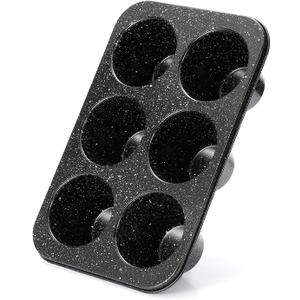 Monfish Jumbo muffin pan 6 Cup, deep muffin pan extra large cupcake tin black granite finish carbon steel baking pan 3.5dia x3 inch cup