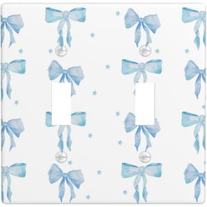 Blue Bow Double Toggle Light Switch Plates And Outlet Covers Decorative Electrical Wall Plate Receptacle Switchplate Decorate Plug Cover For Bathroom Bedroom Kitchen 4.5 x 4.5 Inch