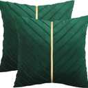 Green Velvet Throw Pillow Covers 26 x 26 Pack of 2 with Gold Leather Forest Green Decorative Couch Pillowcase Luxury Modern Soft Pillow Cover Spring Summer Home Decor for Sofa Bed Living Room