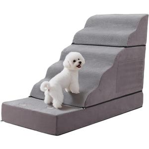 Large Dog Stairs Extra Large Dog Steps for Bed, Couch & Car, 6-Step Pet Steps for Puppies & Senior Dogs, Pet Stairs with Washable Cover, Side Pockets, Non-Slip Bottom, 43.3" L x 19.7" W Grey