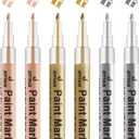 Gold Paint Pens with Silver, Rose Gold Acrylic Paint Pens for Rock Painting, Wood, Fabric, Glass, Canvas, Scrapbooking, Card DIY Metallic Acrylic Marker (0.7mm)