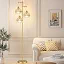 ILLMTW Gold Floor Lamp for Living Room,Bedroom,Mid Century Modern Standing Lamp Brass Tree 3 Light Tall Floor Lamps Vintage Retro Floor Lights Glass Amber Flower Lamp Shade Farmhouse Boho Bohemian