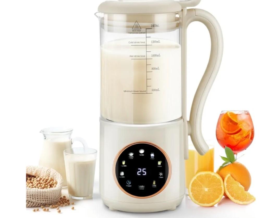 48 oz Nut Milk Maker Machine with 16 Blades, 8 in 1 Automatic Homemade Almond, Oat, Soy, Plant-Based Milk and Dairy Free Beverages, Almond Maker, Self-cleaning, Keep Warm/24-Hour Delay
