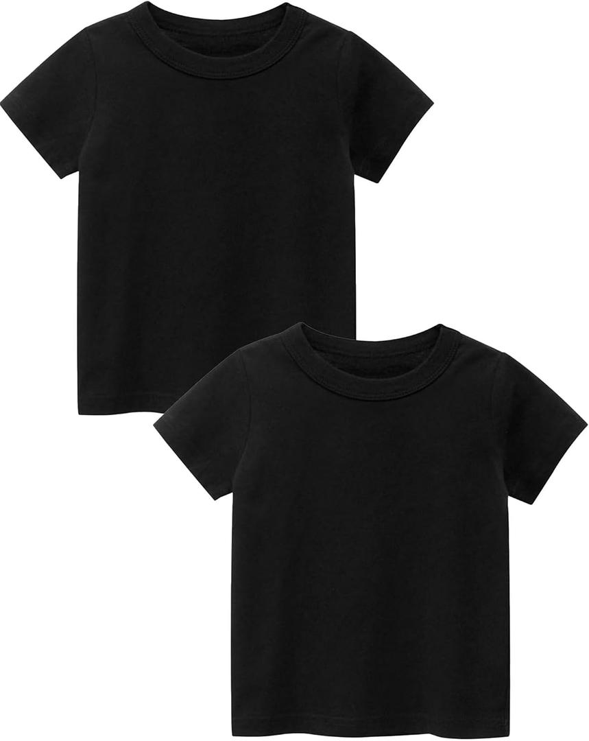 Boys Short Sleeve Shirts, Kids Crewneck T-Shirts, Girls Casual Cotton Top Tee (Black)