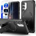 GuardCase for Samsung Galaxy S25 FE case[Compatible with MagSafe][with 2 * 9H Tempered Glass Screen Protector], Built in Invisible Stand, Not FadingShockproof Protective Phone Cover 6.7-inch(Black)