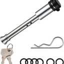 TOPSHINE Trailer Hitch Lock Stainless Steel, 5/8" Dia 4" Long Receiver Pin Lock with Rubber O-Rings and Clip (1 Pack)