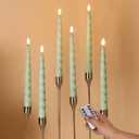 Spiral Flameless Taper Candles with Remote, Sage Green Candles Battery Operated, Flickering LED Wax Candlesticks Set of 6