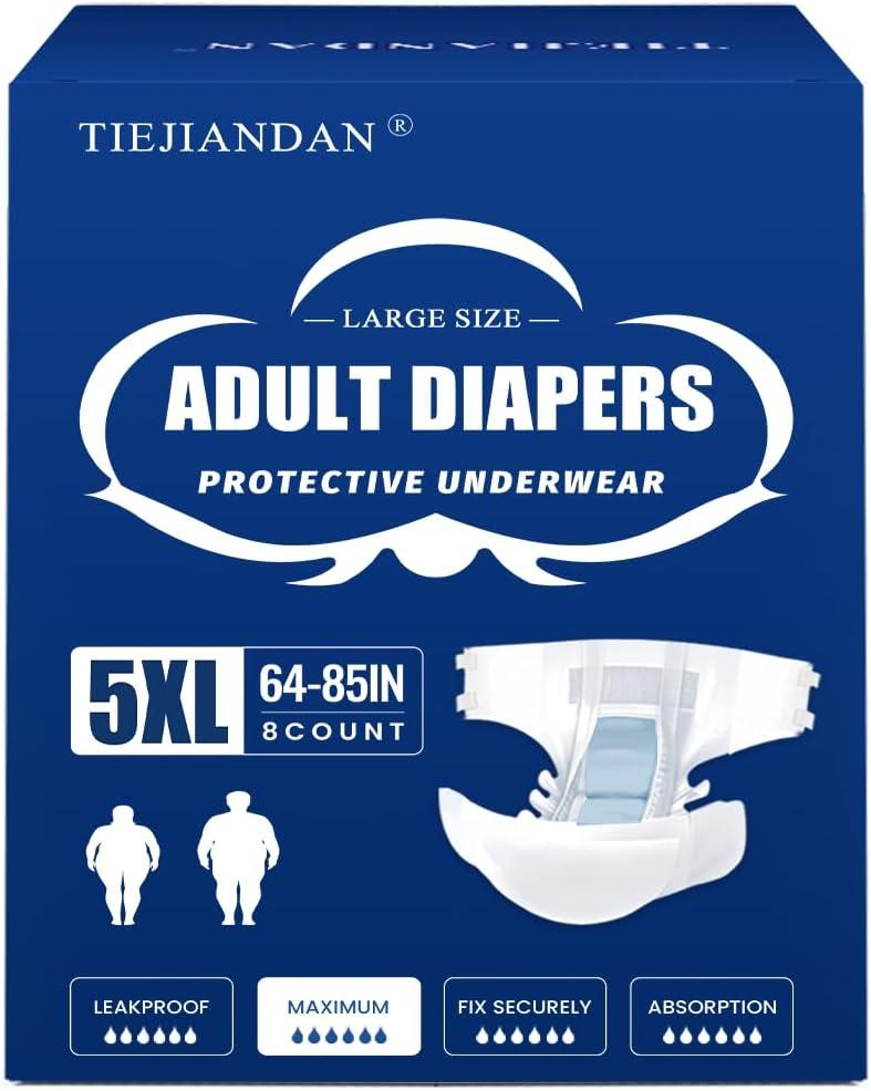 Bariatric Adult Diapers 5XL Women&Men of Deodorization,Medical Waist 64-85IN 8 PCS/Box,Absorb Effectively Disposable Underwear with Tabs,Fixed Firmly Incontinence Underwear Advanced Technology DU001