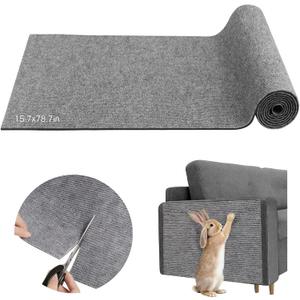 kathson 6.56ft Bunny Scratch Pad, Self Adhesive Rabbit Scratching Mat for Couch Furniture and Wall Protector, Cuttable Nail Scratcher Rug Small Animal Cage Flooring (Gray)