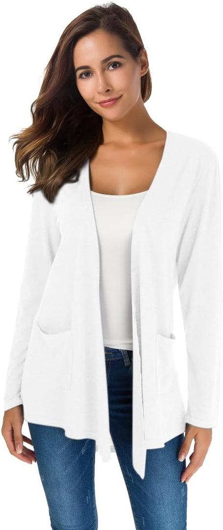 TownCat Womens Lightweight Cardigans Long Sleeve Open Front Casual Cardigan with Pockets (Small, White)