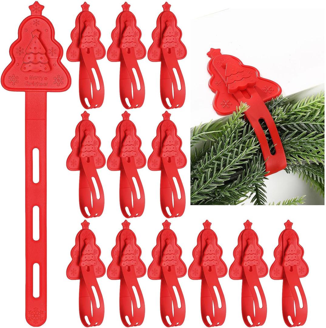 12 Pcs Christmas Garland Hangers for Mantle Garland Hooks Fireplace Stocking Hanger Reusable Silicone Adhesive Tape, Suitable for Christmas Door Frame, Staircase Decoration(Red)