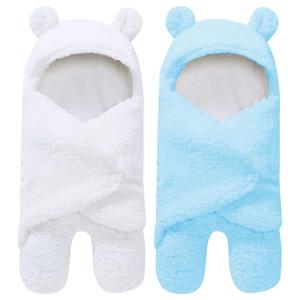 2 Pack Ultra Warm Sherpa Plush Baby Swaddle Wrap - Newborn Essentials - 0-6 Months - Aquamarine and White