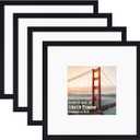 KINLINK 14x14 Picture Frame, Black Square Solid Wood Frames for Pictures 8x8 with Mat or 14x14 without Mat, Wall Display Photo Frames Black 4 Pack