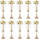 NUPTIO 10 Pcs 21.3 inches Tall Crystal Flower Stand Wedding Road Lead Tall Flower Holders Centerpiece Crystal Flower Chandelier Metal Flower Vase for Reception Tables Wedding Supplies