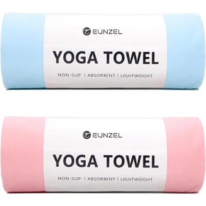 Eunzel 2 Pack Hot Yoga Towel Non Slip Yoga Mat Towel Non-Slip Sweat Absorbent Microfiber Towel for Hot Yoga, Pilates and Workout 72" x 26.5", Pink/Blue