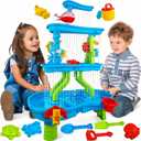 BELLOCHIDDO Kids Sand Water Table for Toddlers - 4-Tier Splash Sand Table Water Toy for Toddlers Kids Boys Girls, 36PCS Activity Sensory Table Summer Beach Outside Toys for Toddlers Age 3-5 5-8