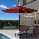 9FT Patio Umbrella with Solar Lights,Outdoor Market Umbrella with Tilt and Crank, LED Lighted Table Umbrella for Garden,Deck,Backyard,Pool,Beach (Red)