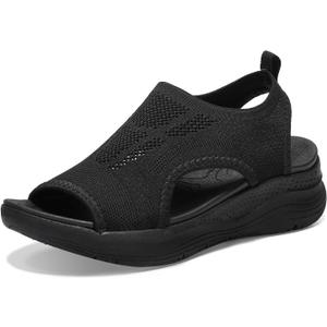 Women Walking Sandals Arch Support Orthotic Comfortable Plantar Fasciitis Non-slip Casual Open Toe Sport Sandals for Athletic Summer Beach (8, Black)