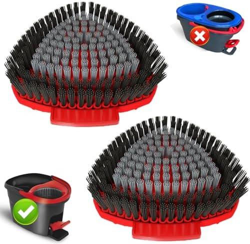 2 Pack Upgrade Scrub Brush Replace Heads Compatible with O Cedar EasyWring 1 Tank Spin Mop,Mop Replacement Scrubber Head Brush,Floor Cleaning Brush,More Layers of Bristles for Bathroom, Deck, Kitchen One Missing