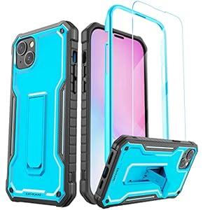 ExoGuard for iPhone 14 Plus Case 6.7 Inch, Rubber Shockproof Full-Body Cover Case Come with a Tempered Glass Screen Protector and Kickstand (Blue) 