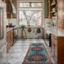 WILLSUN Washable Area Rugs, 2x6 Non-Slip Boho Area Rugs for Kitchen, Living Room, Bedroom, Machine Washable Vintage Rug, Indoor Floral Print Carpet for Home Decor, Kid & Pet Friendly Mat (Brick Red)