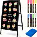 USCNC 1 Pack 40" x 20" Inch A Frame Chalkboard Sign Double-Sided Folding Sandwich Board Heavy Duty Slide-in Sidewalk Signboard for Outdoor Street Advertising Poster
