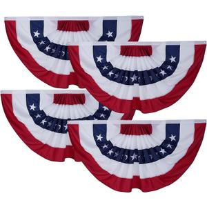 Bradford 4 Pack American Bunting Flags 3x6 ft for Outdoor, Embroidered USA Bunting Flags with 3 Brass Grommets, US Pleated Fan Flag Patriotic Half Fan for 4th of July Memorial Day