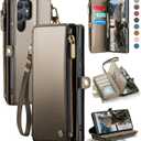 Defencase for Galaxy S25 Ultra Case Wallet with RFID Blocking Card Holder for Women Men, PU Leather Magnetic Snap Flip Wrist Strap Zipper Wallet Phone Cases for Samsung Galaxy S25 Ultra 6.9", Titanium