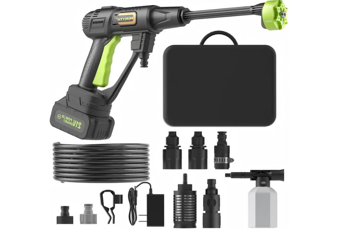 Cordless Pressure Washer Battery Powered; 990PSI Cordless Power Washer with 6-in-1 Nozzle, 23FT High-Elastic Hose, 21V Battery&Charger; Home Portable Handheld Pressure Washer Cleaner (Evergreen)