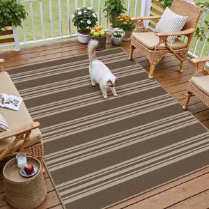 PureCozy Striped Easy Jute 3x5 Outdoor Patio Rug Brown Washable Area Rugs for Entryway Indoor Outdoor Living Room Carpet Non Slip Office Farmhouse Neutral Door Mat for Backyard Balcony Porch Bedroom