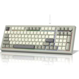 womier DK98 Retro Wired Gaming Keyboard Creamy Membrane with Rainbow RGB Backlight - Quiet,Volume Knob,PBT Keycap 97 Key ANSI Layout Compatible with Windows 10/8.1/8/7 (Grey)